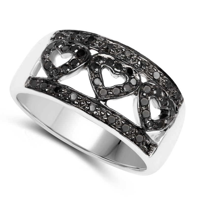 Bids.com 0.32 Carat Genuine Black Diamond .925 Sterling Silver Ring Rings White Smoke size 6.00,size 7.00,size 8.00,size 9.00