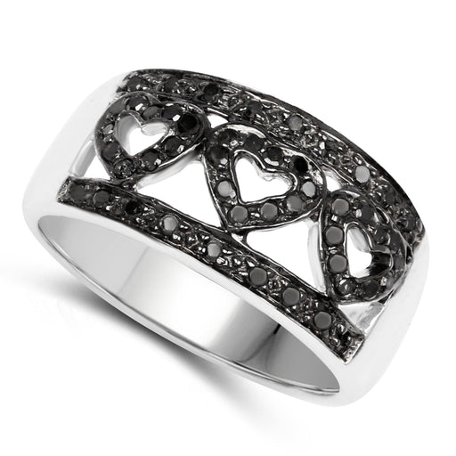 Bids.com 0.32 Carat Genuine Black Diamond .925 Sterling Silver Ring Rings White Smoke size 6.00,size 7.00,size 8.00,size 9.00
