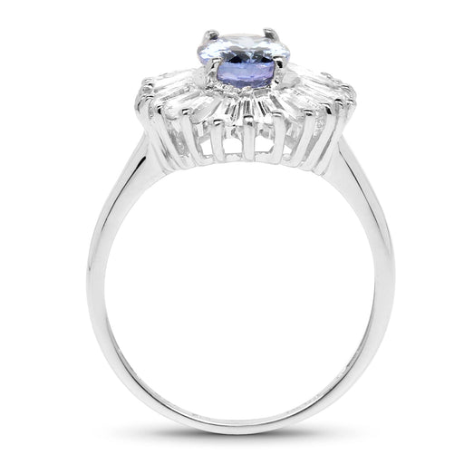 Bids.com 2.47 Carat Genuine Tanzanite and White Topaz .925 Sterling Silver Ring Rings White Smoke size 6.00,size 7.00,size 8.00,size 9.00,size 5.00,size 10.00