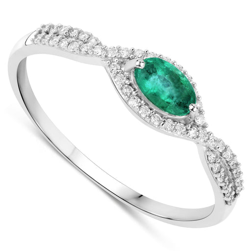 Bids.com 0.32 Carat Genuine Zambian Emerald and White Diamond 14K White Gold Ring Rings White Smoke size 5.00,size 6.00,size 7.00,size 8.00,size 9.00