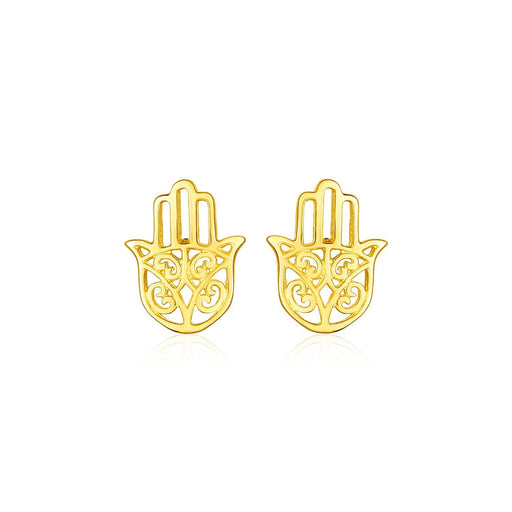 Bids.com 14k Yellow Gold Polished Hand of Hamsa Post Earrings Earrings White Smoke Yellow Gold