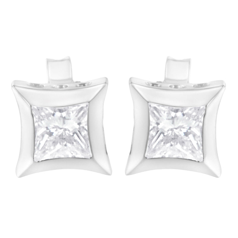 Bids.com 10K White Gold 1/2 Cttw Invisible Set Princess-Cut Diamond Stud Earrings (H-I Color, SI2-I1 Clarity) Earrings White Smoke White.Gold / 0.5151