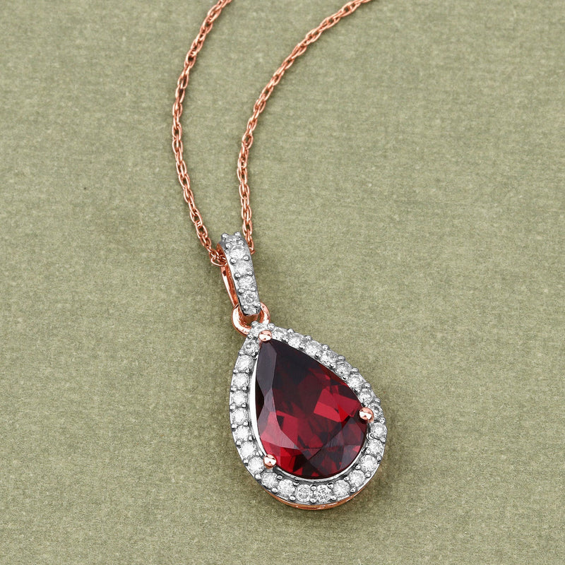Bids.com 3.29 Carat Genuine Rhodolite and White Diamond 14K Rose Gold Pendant Pendants Dark Sea Green