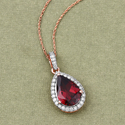 Bids.com 3.29 Carat Genuine Rhodolite and White Diamond 14K Rose Gold Pendant Pendants Dark Sea Green