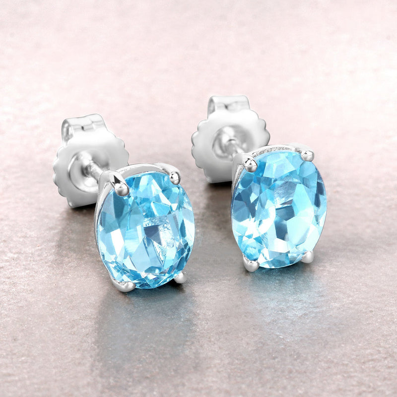 Bids.com 4.00 Carat Genuine Swiss Blue Topaz .925 Sterling Silver Earrings Earrings Light Gray