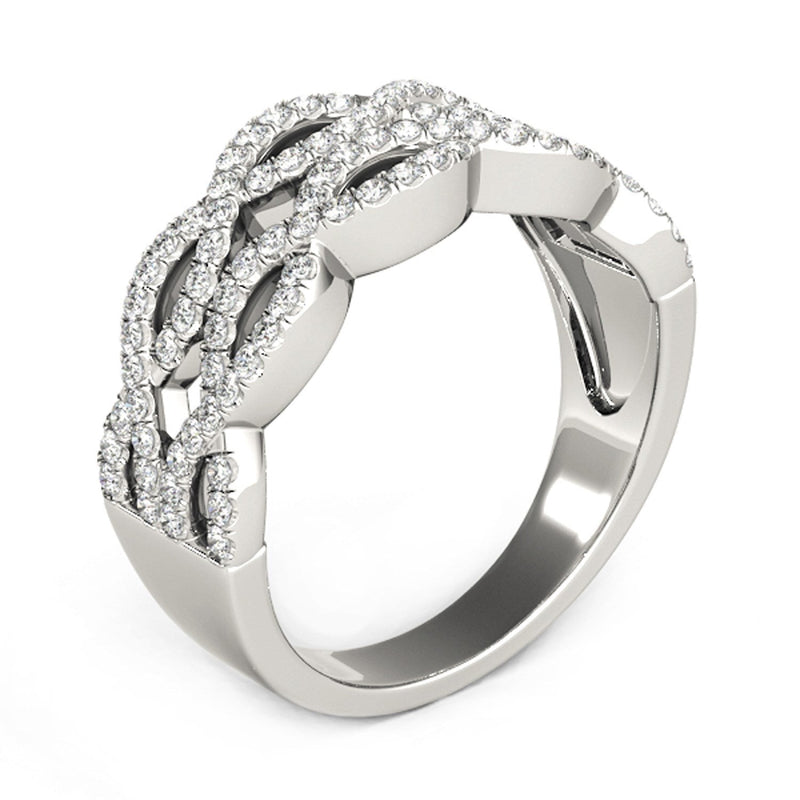 Bids.com Diamond Studded Double Interlocking Waves Ring in 14k White Gold  (5/8 cttw) Rings White Smoke 3 / White Gold,3.5 / White Gold,4 / White Gold,4.5 / White Gold,5 / White Gold,5.5 / White Gold,6 / White Gold,6.5 / White Gold,7 / White Gold,7.5 / White Gold,8 / White Gold,8.5 / White Gold,9 / White Gold