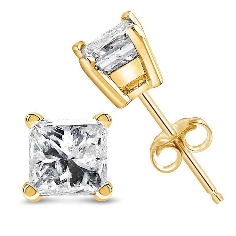 Bids.com AGS Certified 14k Yellow Gold 1/4 Cttw 4-Prong Set Princess-Cut Solitaire Diamond Push Back Stud Earrings (H-I Color, SI1-SI2 Clarity) Earrings White Smoke White Gold,Yellow.Gold