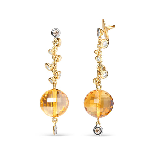 Bids.com 18K Yellow Gold 2/3 Cttw Round Bezel Diamond and 25mm Ball Shaped Yellow Citrine Gemstone Dangle Stud Earring (Brown and G-H Color, SI1-SI2 Clarity) Earrings White Smoke Yellow.Gold / 0.63