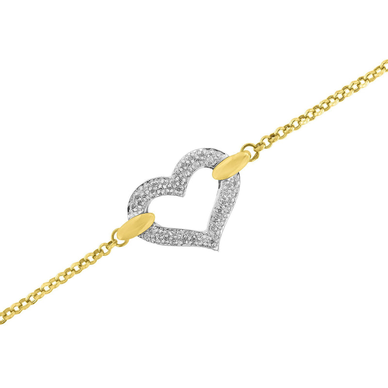 Bids.com 10K Two Tone Gold 1/4 Cttw Diamond Encrusted Heart Charm 7" Bracelet (H-I Color, I1-I2 Clarity) Bracelets White Smoke YellowWhite.Gold / 7
