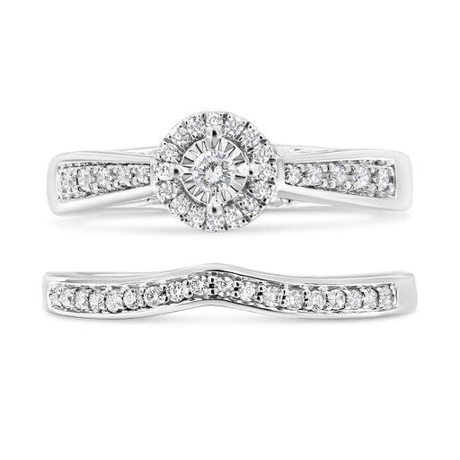 Bids.com .925 Sterling Silver 1/3 Cttw Diamond Halo and Pave Shank Engagement Ring Set (I-J Color, I3 Clarity) - Ring Size 7 Rings White Smoke 7 / White.Sterling Silver,6 / White.Sterling Silver,8 / White.Sterling Silver,9 / White.Sterling Silver,5 / White.Sterling Silver,10 / White.Sterling Silver