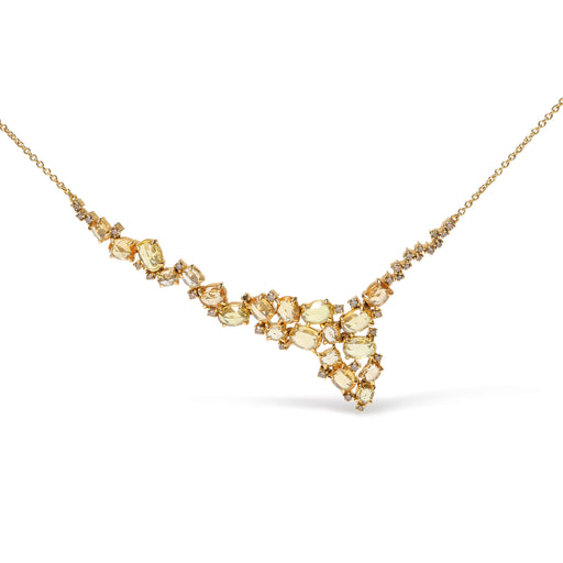 Bids.com 18K Yellow Gold 1/2 Cttw Brown Diamond and Multi-Size Oval Yellow Sapphire Cluster Cascade Station Necklace (Brown Color, SI1-SI2 Clarity) - Adjustable up to 14" to 16" Necklaces White Smoke Yellow.Gold / 16