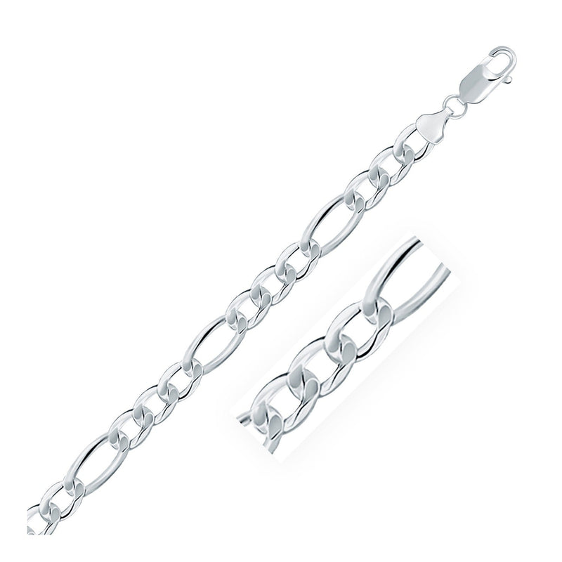 Bids.com Rhodium Plated 8.1mm Sterling Silver Figaro Style Chain Necklaces White Smoke 20 / Sterling Silver,22 / Sterling Silver,24 / Sterling Silver