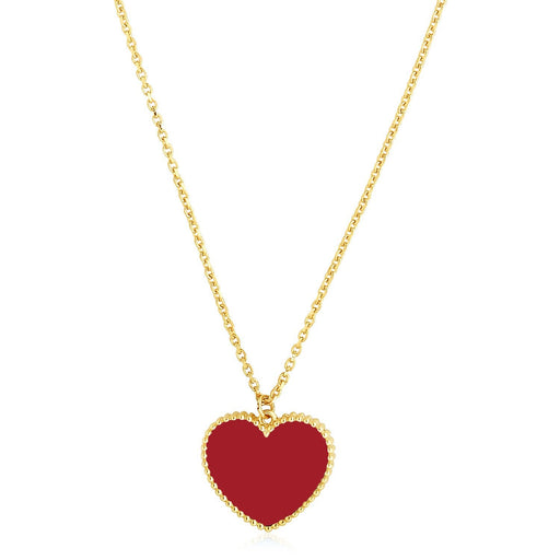 Bids.com 14k Yellow Gold High Polish Heart Red Cornelia Paste Necklace Necklaces White Smoke 18 / Yellow Gold
