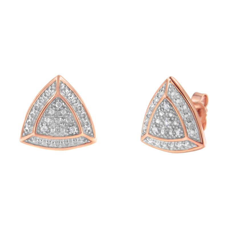 Bids.com 14K Rose Gold over .925 Sterling Silver Diamond-Accented Trillion Shaped 4-Stone Halo-Style Stud Earrings (H-I Color, I2-I3 Clarity) Earrings White Smoke Rose.Sterling Silver / 0.03