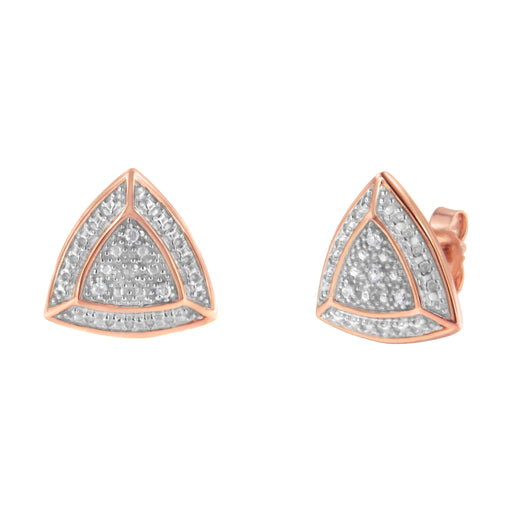 Bids.com 14K Rose Gold over .925 Sterling Silver Diamond-Accented Trillion Shaped 4-Stone Halo-Style Stud Earrings (H-I Color, I2-I3 Clarity) Earrings White Smoke Rose.Sterling Silver / 0.03