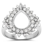 Bids.com 0.89 Carat Genuine White Diamond 14K White Gold Semi Mount Ring - holds 11x9mm Pear Gemstone Rings White Smoke size 7.00,size 6.00,size 8.00
