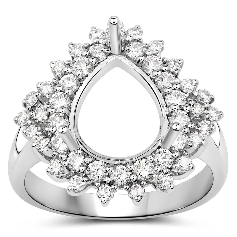 Bids.com 0.89 Carat Genuine White Diamond 14K White Gold Semi Mount Ring - holds 11x9mm Pear Gemstone Rings White Smoke size 7.00,size 6.00,size 8.00