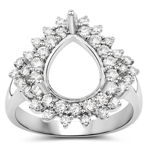 Bids.com 0.89 Carat Genuine White Diamond 14K White Gold Semi Mount Ring - holds 11x9mm Pear Gemstone Rings White Smoke size 7.00,size 6.00,size 8.00