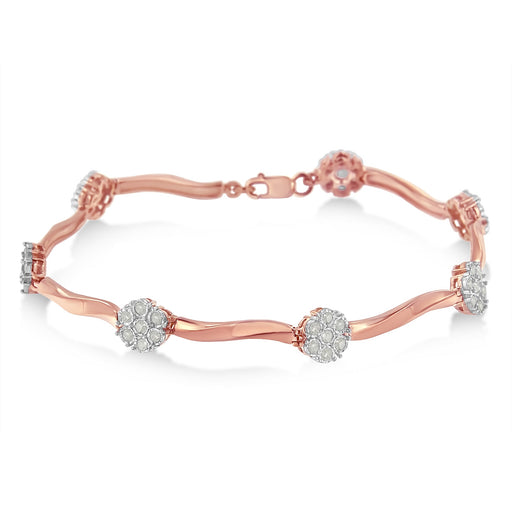 Bids.com .925 10k Rose Gold Over Sterling Silver 1.0 cttw Diamond Floral Link Bracelet (I-J Color,I3 Clarity) Bracelets White Smoke Rose.Sterling Silver / 7