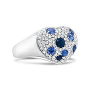 Bids.com 18K White Gold Blue Sapphire and 5/8 Cttw Diamond Cluster Heart Shaped  Ring (F-G Color, VS1-VS2 Clarity) - Size 7.5 Rings White Smoke 7.5 / White.Gold