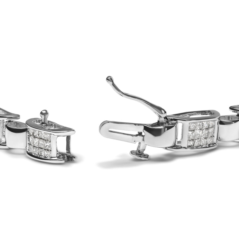 Bids.com 14K White Gold 2.00 Cttw Princess Diamond Invisible Set Link Bracelet (H-I Color, SI2-I1 Clarity) - 7" Bracelets White Smoke White.Gold / 7