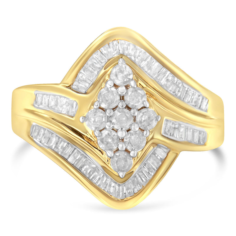 Bids.com 10K Yellow Gold over .925 Sterling Silver Diamond Bypass Cluster Ring (1 Cttw, I-J Color, I2-I3 Clarity) - Size 6 Rings White Smoke 8 / Yellow.Sterling Silver,7 / Yellow.Sterling Silver,6 / Yellow.Sterling Silver,7.75 / Yellow.Sterling Silver,7.5 / Yellow.Sterling Silver,7.25 / Yellow.Sterling Silver,6.75 / Yellow.Sterling Silver,6.5 / Yellow.Sterling Silver,6.25 / Yellow.Sterling Sil