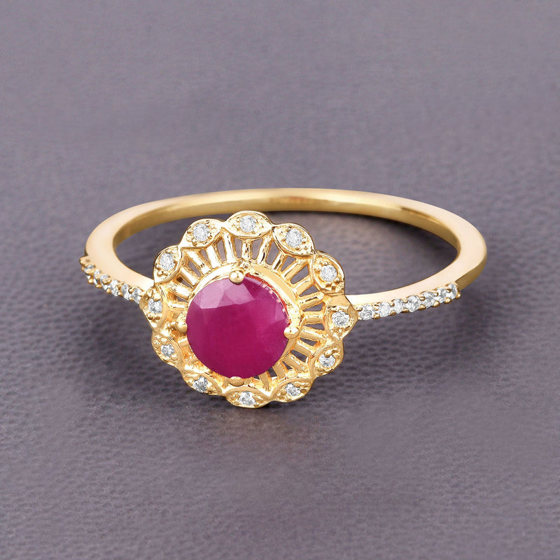 Bids.com 0.68 Carat Genuine Ruby and White Diamond 14K Yellow Gold Ring Rings Dim Gray size 5.00,size 6.00,size 7.00,size 8.00,size 9.00
