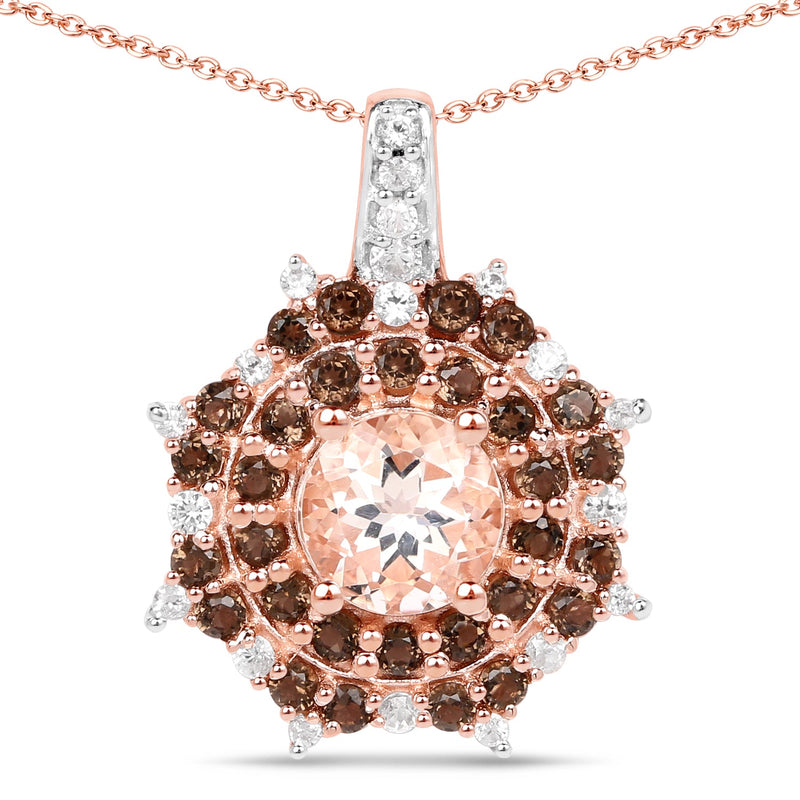 Bids.com 18K Rose Gold Plated 1.61 Carat Genuine Morganite, Smoky Quartz and White Zircon .925 Sterling Silver Pendant Pendants White Smoke