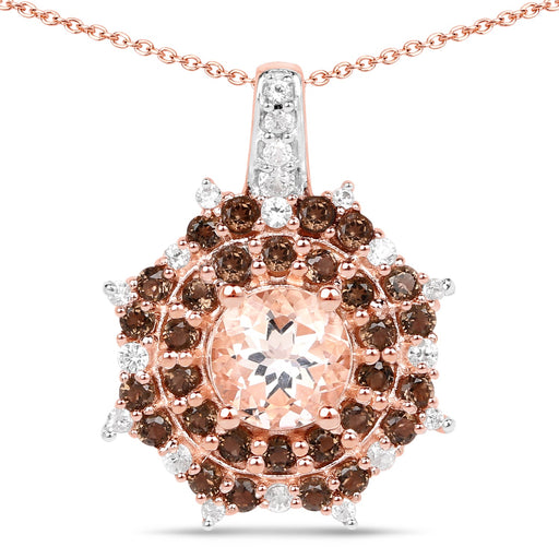 Bids.com 18K Rose Gold Plated 1.61 Carat Genuine Morganite, Smoky Quartz and White Zircon .925 Sterling Silver Pendant Pendants White Smoke