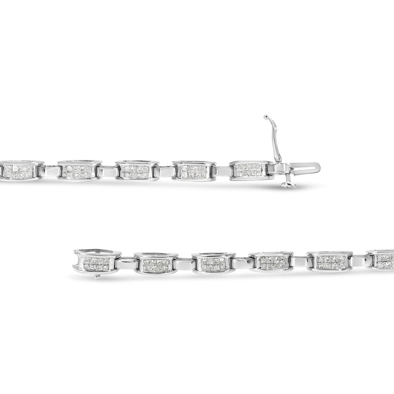 Bids.com 14K White Gold 2.0 Cttw Princess Cut Invisible Set Diamond Rectangular Link Bracelet (I-J Color, I1-I2 Clarity) - 7.25" Bracelets White Smoke White.Gold / 7.25