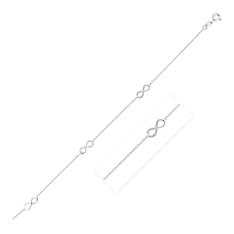 Bids.com Sterling Silver Anklet with Infinity Symbols Accessories White Smoke 10 / Sterling Silver