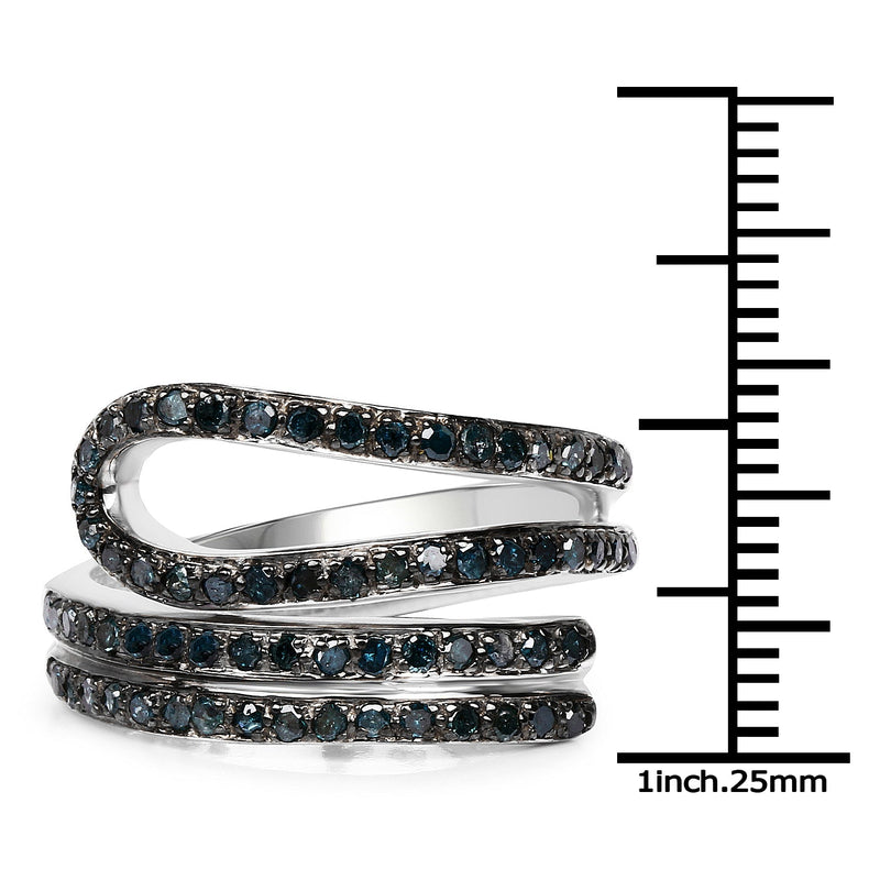 Bids.com 0.83 Carat Genuine Blue Diamond .925 Sterling Silver Ring Rings White Smoke size 7.00,size 6.00,size 8.00,size 9.00