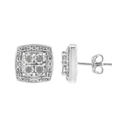 Bids.com .925 Sterling Silver 1/4 cttw Round Cut Diamond Square Shape Milgrain Stud Earrings (I-J Color, I3 Clarity) Earrings White Smoke White.Sterling Silver / 0.25