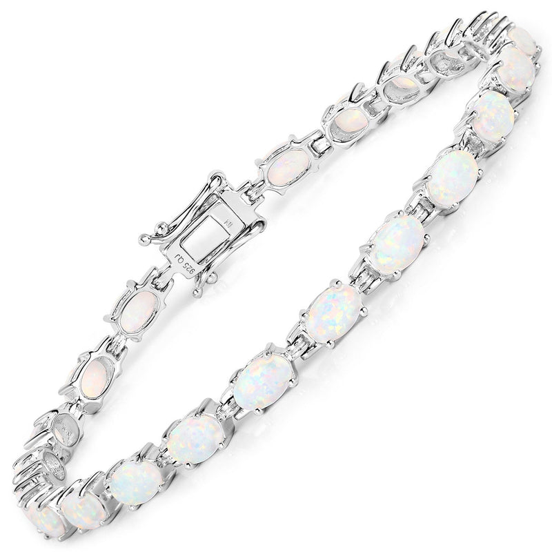Bids.com 3.50 Carat Genuine Created Opal .925 Sterling Silver Bracelet Bracelets White Smoke size 7.25