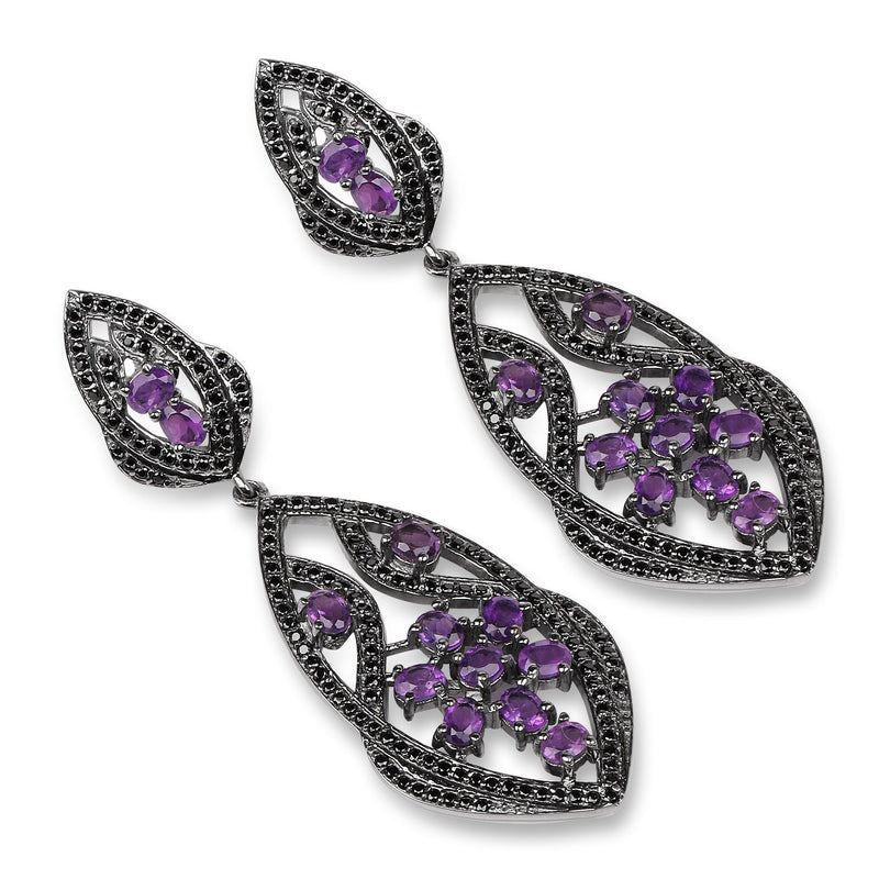 Bids.com 5.74 Carat Genuine Amethyst and Black Spinel .925 Sterling Silver Earrings Earrings White Smoke