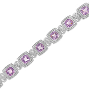 Bids.com .925 Sterling Silver 7x7 mm Cushion Cut Purple Amethyst and 1/10 cttw Round Cut Diamond Square Shape Tennis Bracelet (I-J Color, I1-I2 Clarity) - 7" Bracelets White Smoke White.Sterling Silver / 7