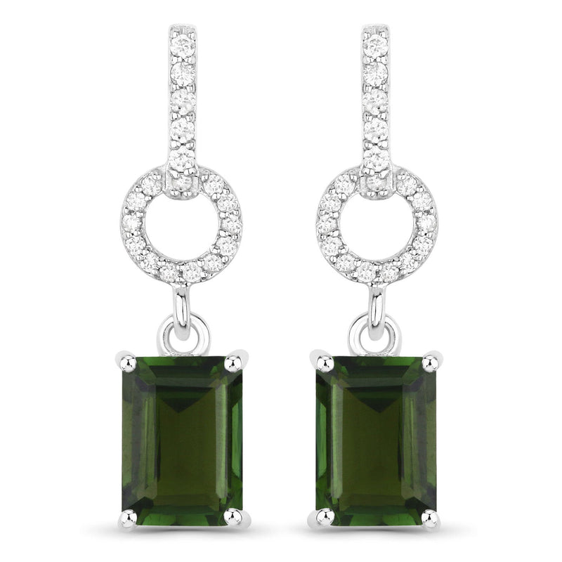 Bids.com 2.28 Carat Genuine Green Tourmaline and White Diamond 14K White Gold Earrings Earrings White Smoke