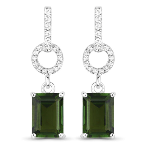 Bids.com 2.28 Carat Genuine Green Tourmaline and White Diamond 14K White Gold Earrings Earrings White Smoke