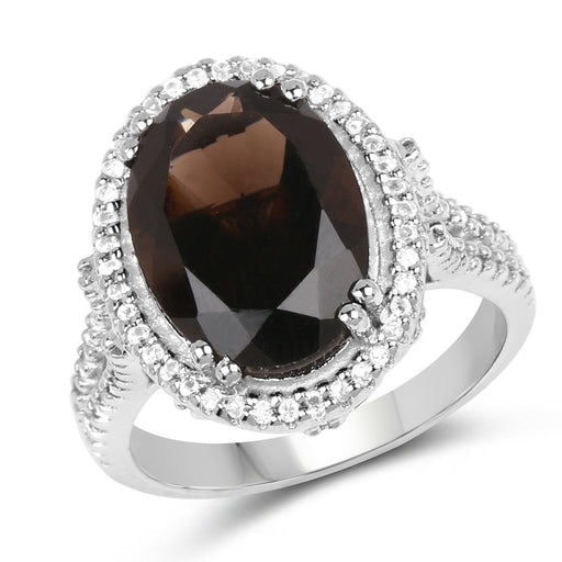 Bids.com 5.80 Carat Genuine Smoky Quartz & White Topaz .925 Sterling Silver Ring Rings White Smoke size 6.00,size 7.00,size 8.00,size 9.00,size 5.00,size 10.00