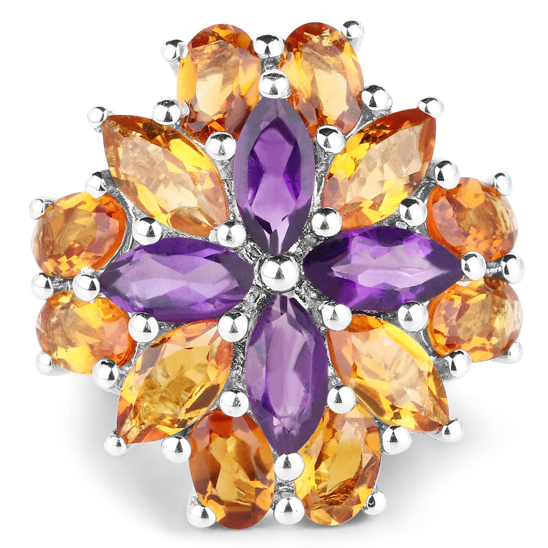 Bids.com 7.96 Carat Genuine Amethyst & Madeira Citrine .925 Sterling Silver Ring Rings White Smoke size 6.00,size 9.00,size 5.00,size 10.00,size 11.00,size 7.00,size 8.00
