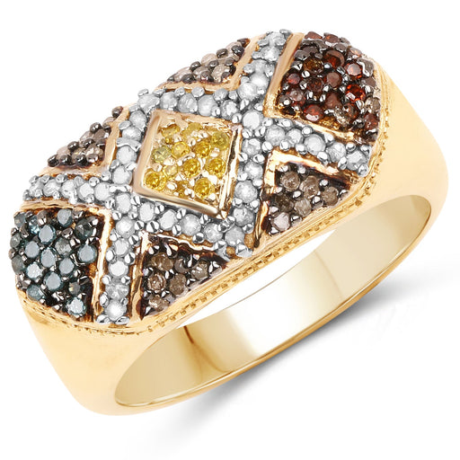 Bids.com 14K Yellow Gold Plated 0.61 Carat Genuine Multi Diamond .925 Sterling Silver Ring Rings White Smoke size 8.00,size 9.00,size 11.50,size 6.00,size 7.00,size 5.00,size 11.00,size 12.00