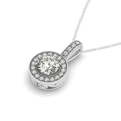 Bids.com Milgrain Edge Diamond Halo Pendant in 14k White Gold (5/8 cttw) Necklaces White Smoke 18 / White Gold