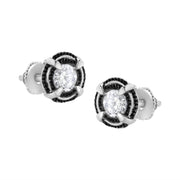 Bids.com Black Rhodium Plated .925 Sterling Silver Round 1-1/2 cttw Diamond Double Halo 4-Prong Solitaire Milgrain Stud Earrings (H-I Color, I2-I3 Clarity) Earrings White Smoke White.Sterling Silver / 1.5,White.Sterling Silver / 1,White.Sterling Silver / 0.5