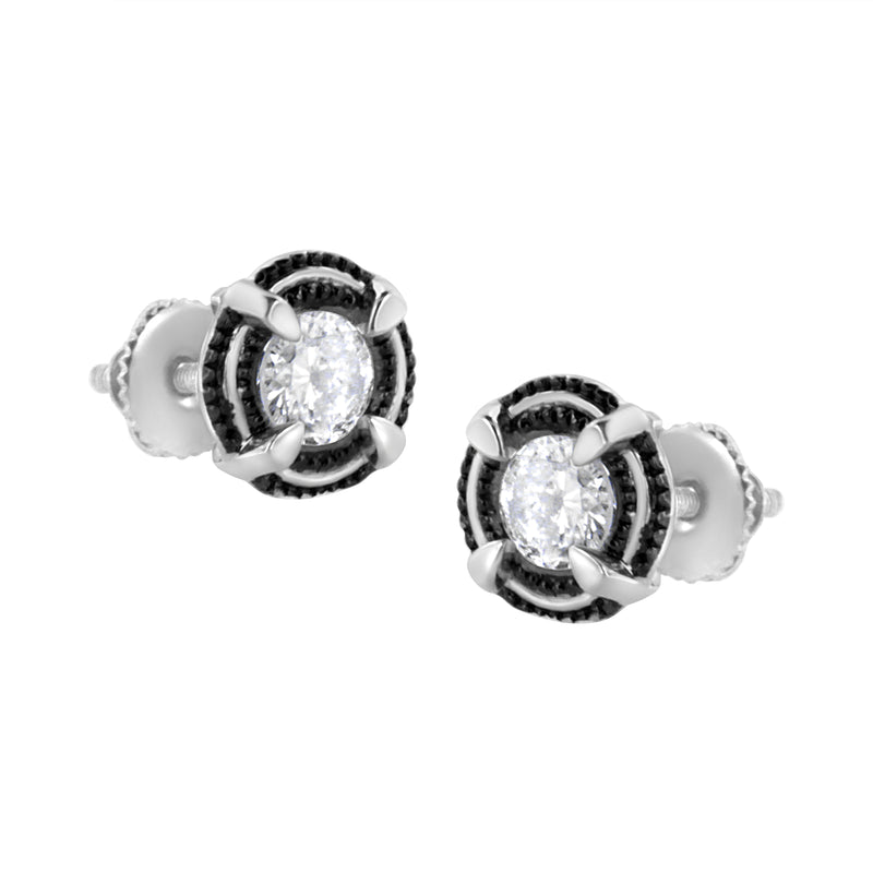 Bids.com Black Rhodium Plated .925 Sterling Silver Round 1-1/2 cttw Diamond Double Halo 4-Prong Solitaire Milgrain Stud Earrings (H-I Color, I2-I3 Clarity) Earrings White Smoke White.Sterling Silver / 1.5,White.Sterling Silver / 1,White.Sterling Silver / 0.5