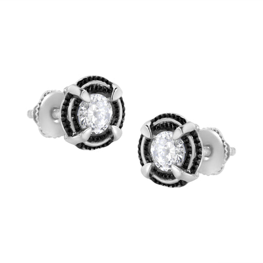 Bids.com Black Rhodium Plated .925 Sterling Silver Round 1-1/2 cttw Diamond Double Halo 4-Prong Solitaire Milgrain Stud Earrings (H-I Color, I2-I3 Clarity) Earrings White Smoke White.Sterling Silver / 1.5,White.Sterling Silver / 1,White.Sterling Silver / 0.5