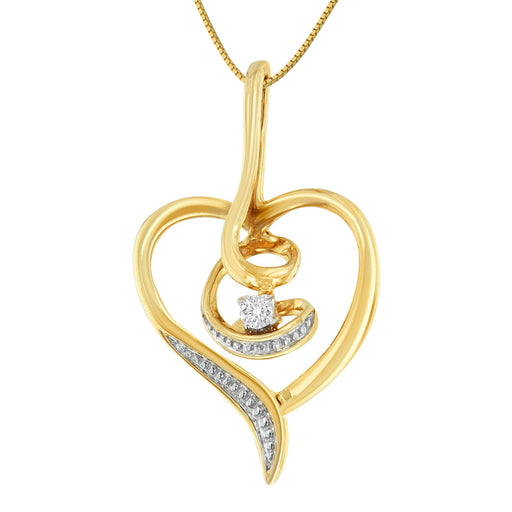Bids.com Espira 10K Yellow Gold .03 Cttw Diamond-Accented Round-Cut Diamond Swirl Open Heart 18" Pendant Necklace (I-J Color, I2-I3 Clarity) Necklaces White Smoke Yellow.Gold / 18