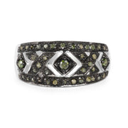 Bids.com 0.27 Carat Genuine Green Diamond .925 Sterling Silver Ring Rings White Smoke size 7.00,size 6.00,size 8.00,size 9.00