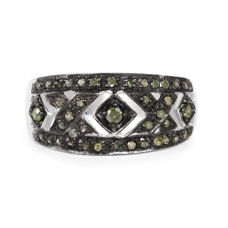 Bids.com 0.27 Carat Genuine Green Diamond .925 Sterling Silver Ring Rings White Smoke size 7.00,size 6.00,size 8.00,size 9.00