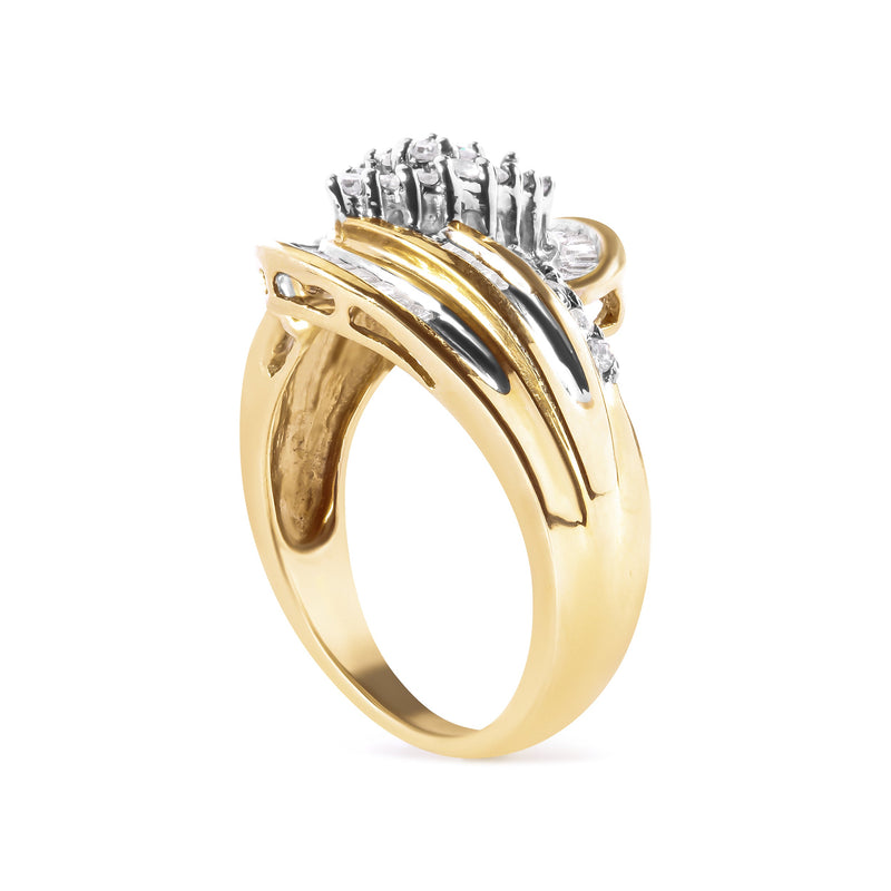 Bids.com 10K Yellow Gold 1/2 Cttw Diamond Pear Cluster and Swirl Ring (H-I Color, I1-I2 Clarity) - Ring Size 7 Rings White Smoke 7 / Yellow.Gold