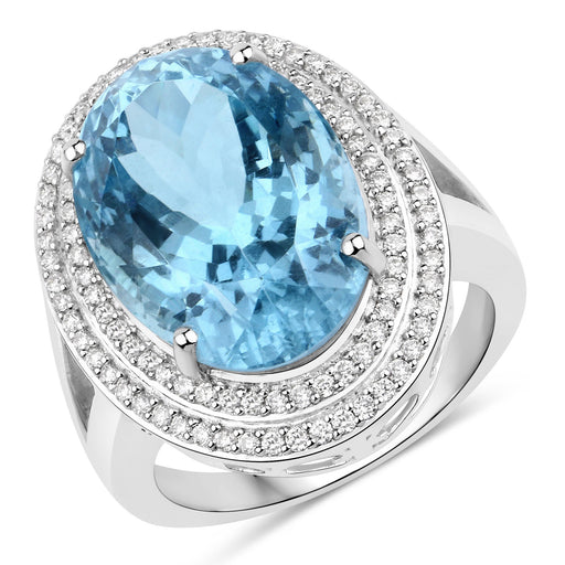 Bids.com 12.89 Carat Genuine Aquamarine and White Diamond 14K White Gold Ring Rings White Smoke size 6.00,size 7.00,size 8.00